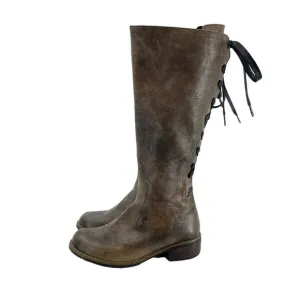 Wolky Taupe Pardo Tall Leather Boots Lace Up Back Side Zip Womens EUR  36 US 5.5