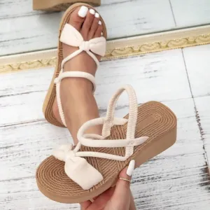 Women's Beige Sandals with Bow Detail Sz 7