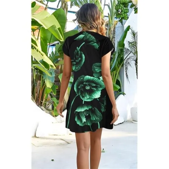 Womens Casual Dresses Short Sleeve Summer Dresses 2025 Boho Floral