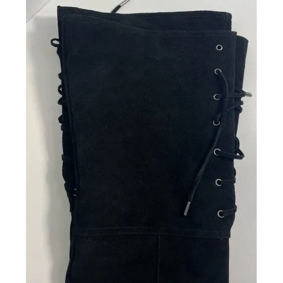 Womens DELMAN Black Suede Over the Knee Designer Boots Size 8 $598 Lace Up
