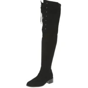 Womens DELMAN Black Suede Over the Knee Designer Boots Size 8 $598 Lace Up