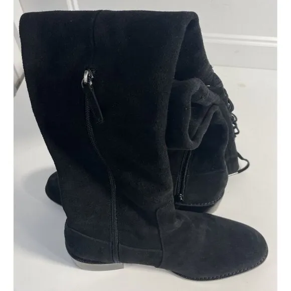 Womens DELMAN Black Suede Over the Knee Designer Boots Size 8 $598 Lace Up