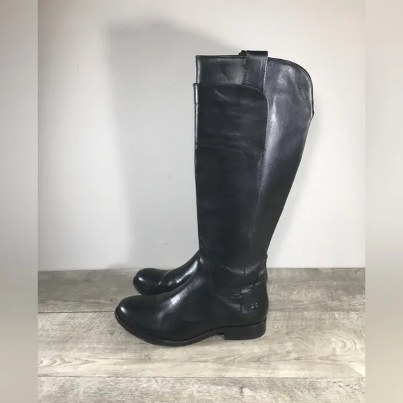 Womens Frye 76932 Melissa Tall Black Leather Side Zip Riding Boots Size 6 B