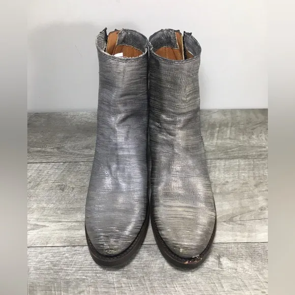Womens Frye 78052 Demi Gray Pewter Zip Leather Ankle Moto Bootie Boots Size 7