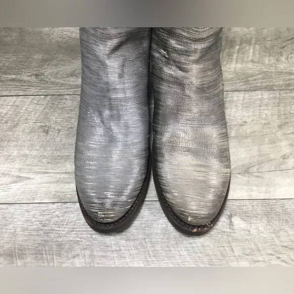 Womens Frye 78052 Demi Gray Pewter Zip Leather Ankle Moto Bootie Boots Size 7