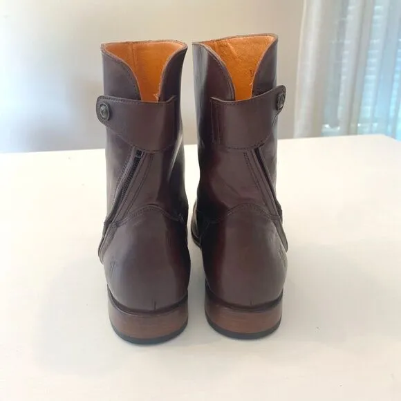 Women's Frye Brown Leather Abigail Zip Short Boots US Size‎ 8 M 8M 3475164