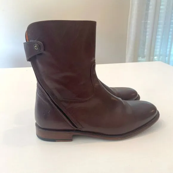 Women's Frye Brown Leather Abigail Zip Short Boots US Size‎ 8 M 8M 3475164