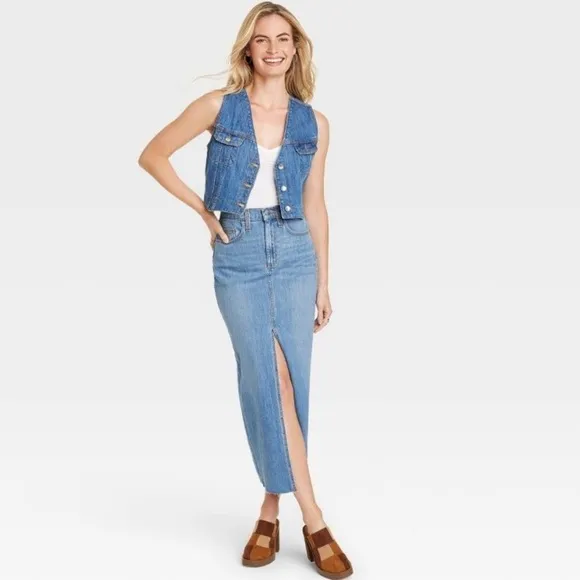 Women's High-Rise Denim Maxi Skirt - Universal Thread Medium Wash Size 10