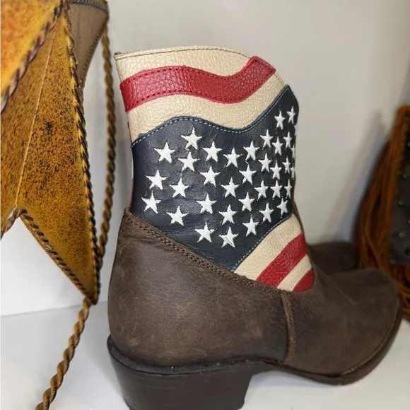 Womens JB Dillon USA Cowboy Boots Leather American Flag size B.