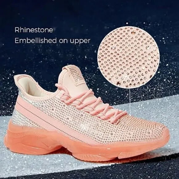 Women's Mesh Slip On Walking Shoes Fashion Breathable Spakle Glitter Sneaker
