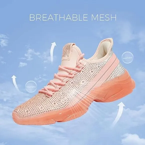 Women's Mesh Slip On Walking Shoes Fashion Breathable Spakle Glitter Sneaker