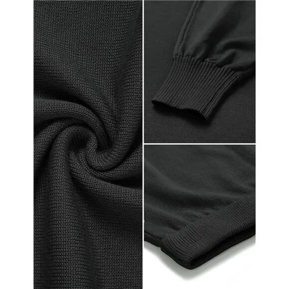 Women's Puff Sleeve 2 Piece Knit Crop Top Bodycon Skirt Set Sweater - Black