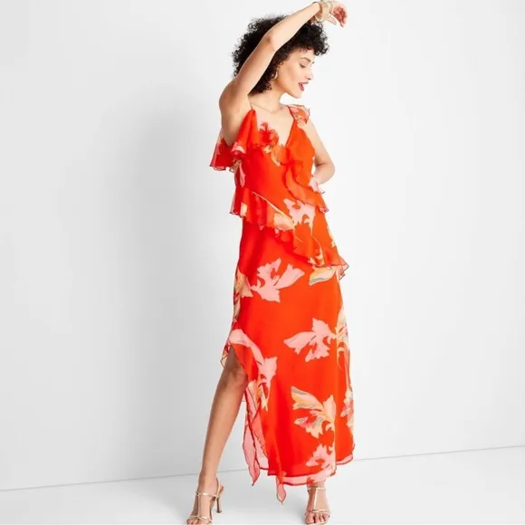 Women's Ruffle Ankle Length Dress - Future Collective with Jenee Naylor Red L