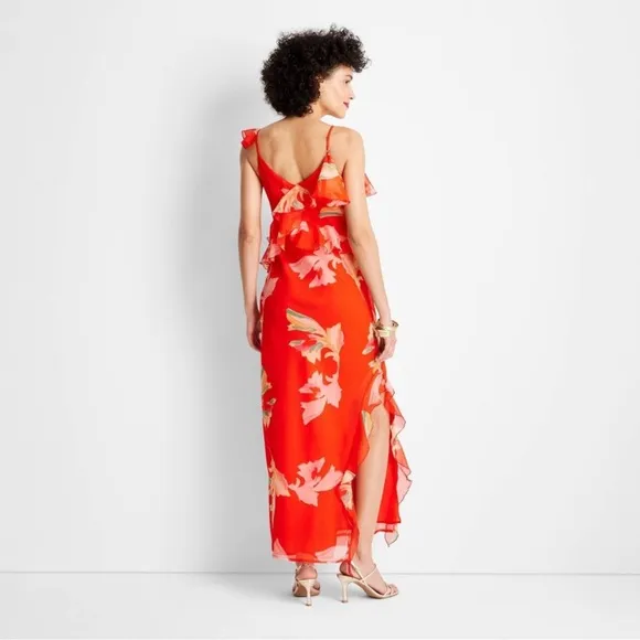 Women's Ruffle Ankle Length Dress - Future Collective with Jenee Naylor Red L