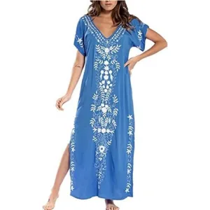 Women's Side Split Shirt Dress, sky Blue