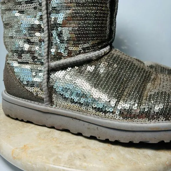 Womens Size 8‎ UGG Classic Short Boots Tan Gold Sequin