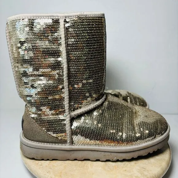 Womens Size 8‎ UGG Classic Short Boots Tan Gold Sequin