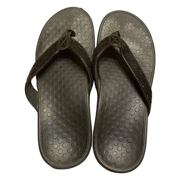 Women's Size 9 Vionic Tide Rhinestone Black Sandals Flip Flops Slides Orthopedic