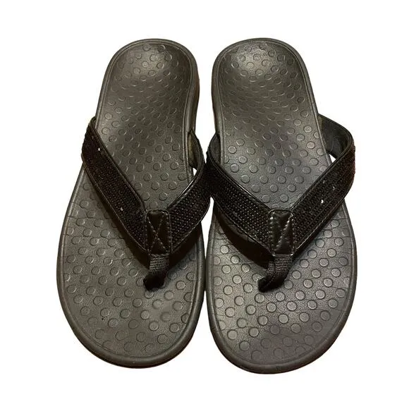 Women's Size 9 Vionic Tide Rhinestone Black Sandals Flip Flops Slides Orthopedic