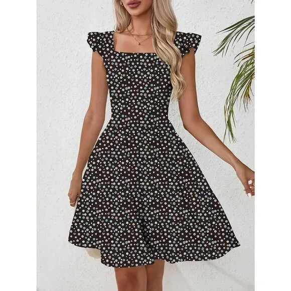 Women's Summer Dresses Casual Square Black