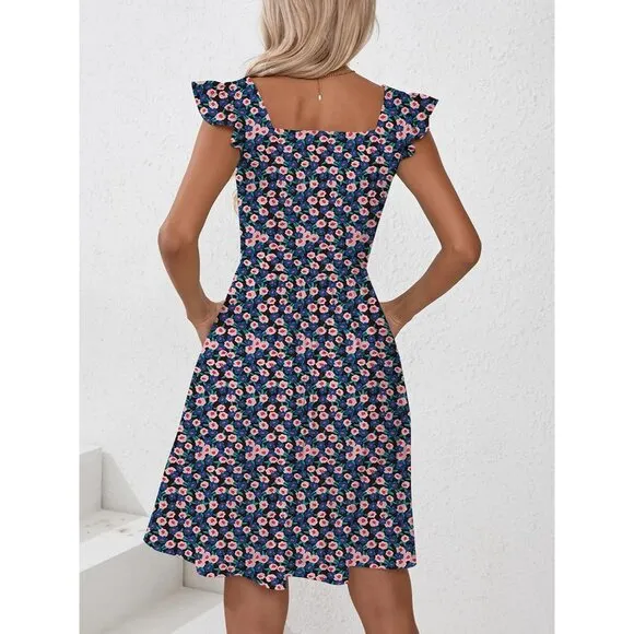 Women's Summer Dresses Casual Square Neck-Navy Blue