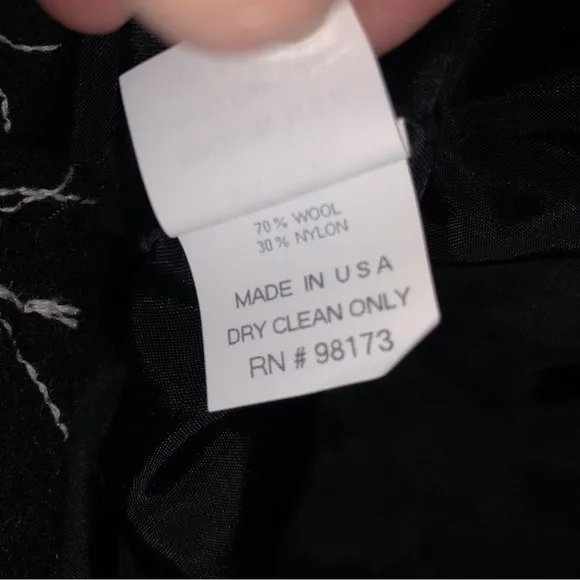 Worth Collection Black with White Stitching Wool Blend Cropped Jacket