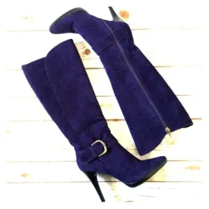 Worthington Chantal purple heeled boots with gold buckle