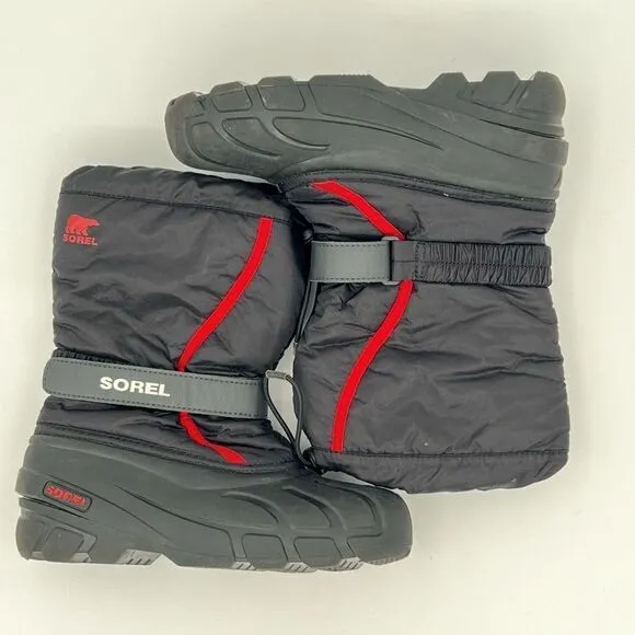 Youth Sorel Flurry Snow Winter Boot Sz US  5 EUR 37 BLACK RED $70 MSRP