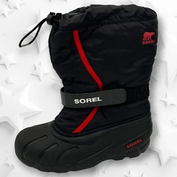 Youth Sorel Flurry Snow Winter Boot Sz US  5 EUR 37 BLACK RED $70 MSRP