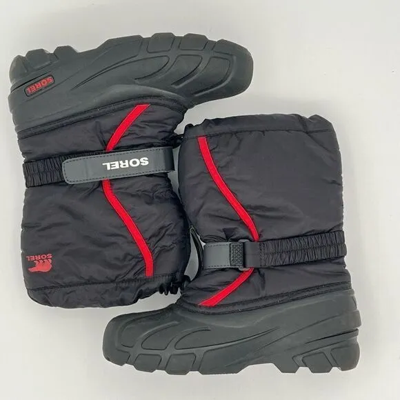 Youth Sorel Flurry Snow Winter Boot Sz US  5 EUR 37 BLACK RED $70 MSRP