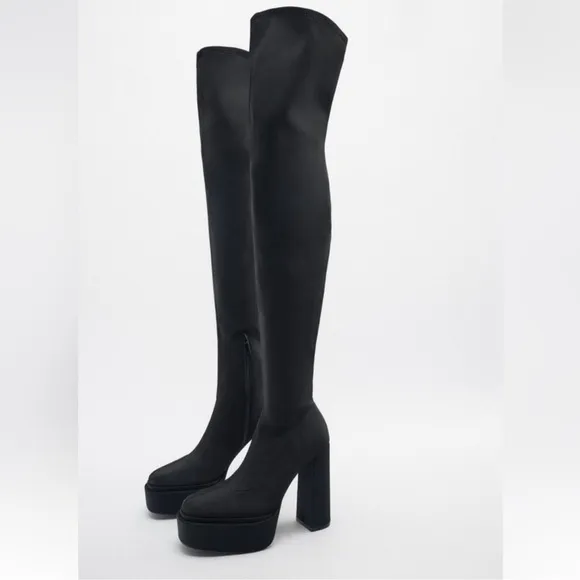 ZARA FABRIC OVER THE KNEE TALL PLATFORM BOOTS