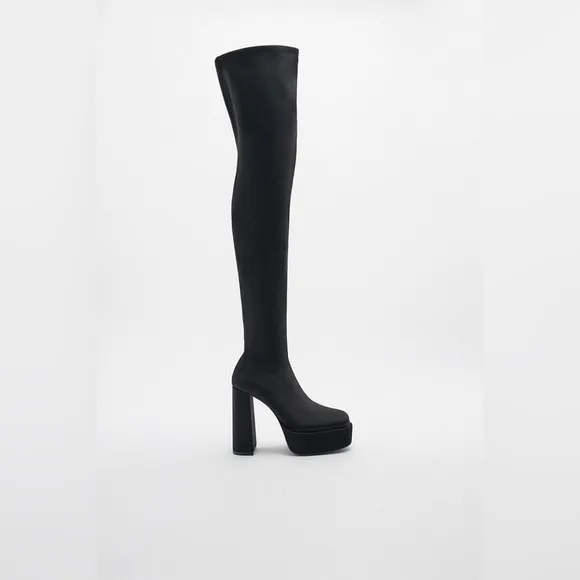 ZARA FABRIC OVER THE KNEE TALL PLATFORM BOOTS
