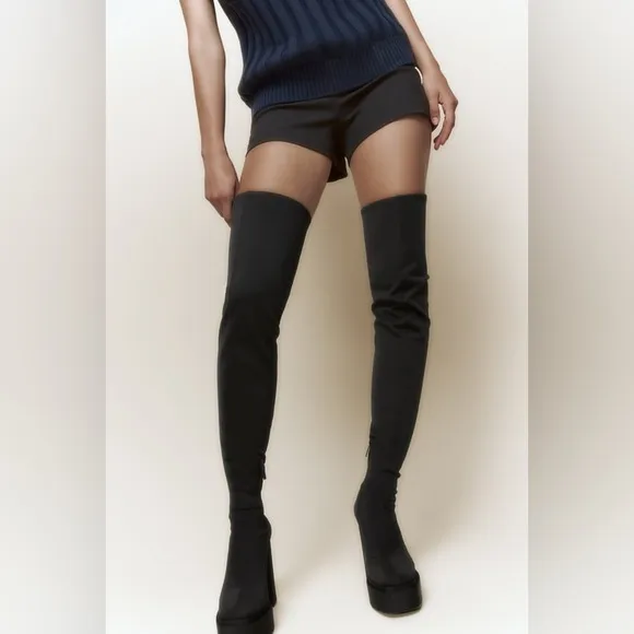 ZARA FABRIC OVER THE KNEE TALL PLATFORM BOOTS