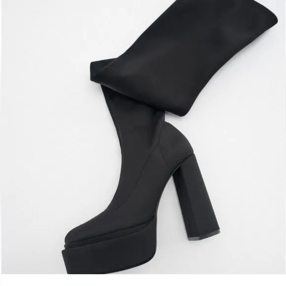 ZARA FABRIC OVER THE KNEE TALL PLATFORM BOOTS