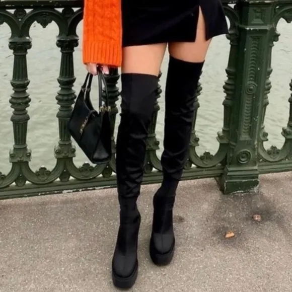 ZARA FABRIC OVER THE KNEE TALL PLATFORM BOOTS