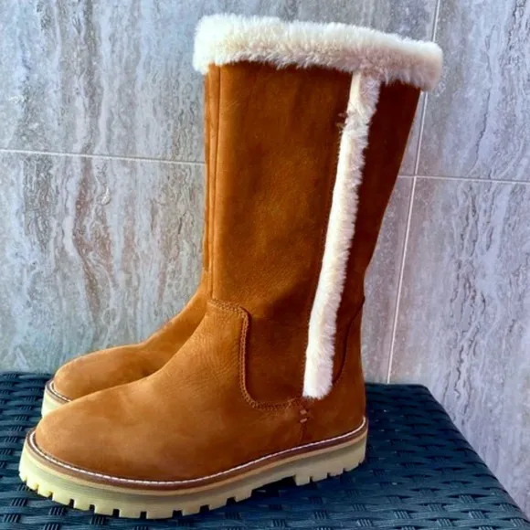 Zara girls brown leather lined tall boots