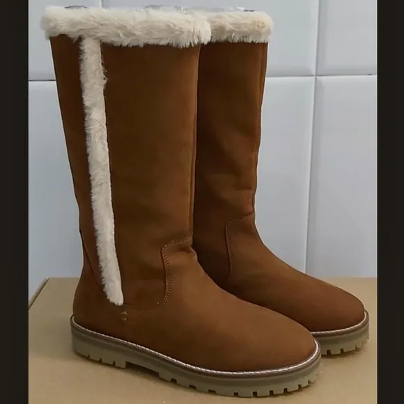 Zara girls brown leather lined tall boots