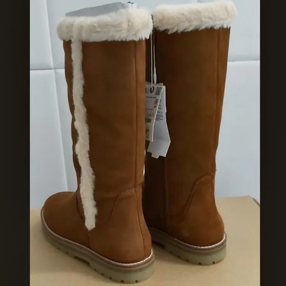 Zara girls brown leather lined tall boots