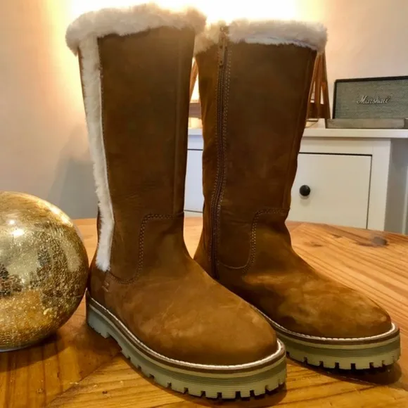 Zara girls brown leather lined tall boots