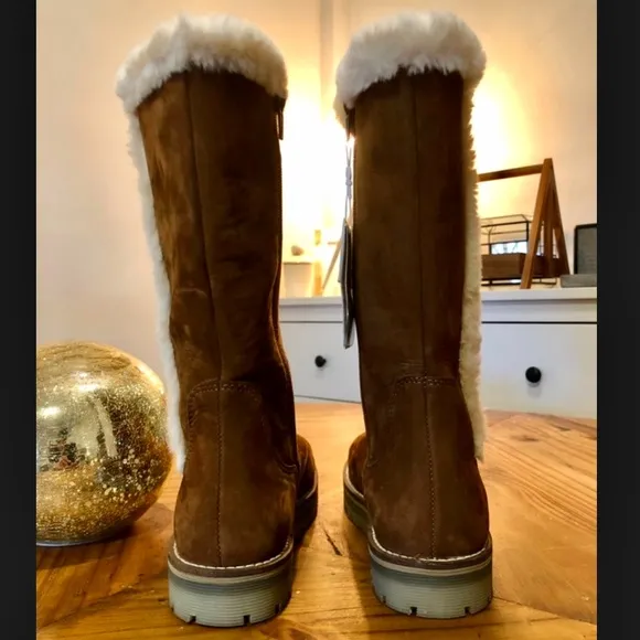 Zara girls brown leather lined tall boots