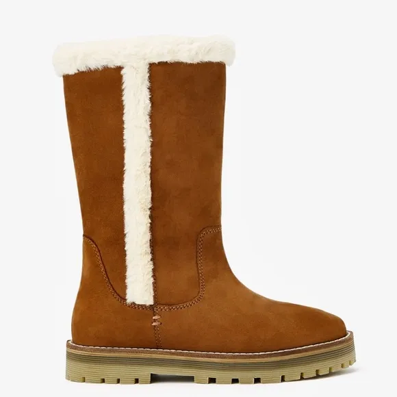 Zara girls brown leather lined tall boots