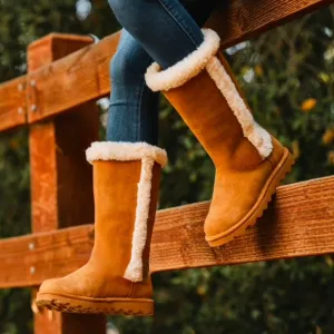 Zara girls brown leather lined tall boots