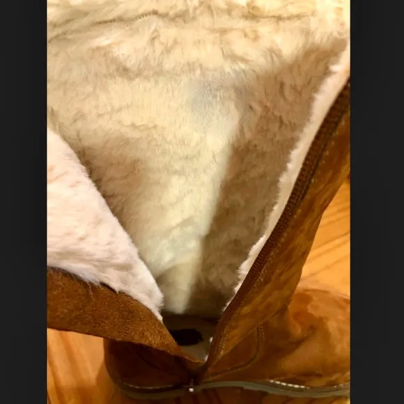 Zara girls brown leather lined tall boots
