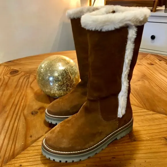 Zara girls brown leather lined tall boots