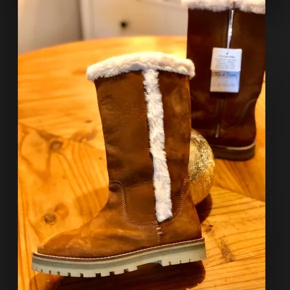 Zara girls brown leather lined tall boots
