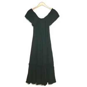 ZARA Linen Blend Short Sleeve Tiered Ruffle Long Black Maxi Dress Size M
