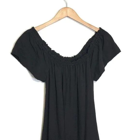 ZARA Linen Blend Short Sleeve Tiered Ruffle Long Black Maxi Dress Size M