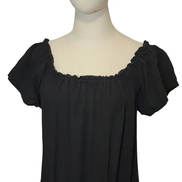 ZARA Linen Blend Short Sleeve Tiered Ruffle Long Black Maxi Dress Size M