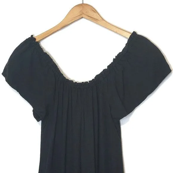 ZARA Linen Blend Short Sleeve Tiered Ruffle Long Black Maxi Dress Size M