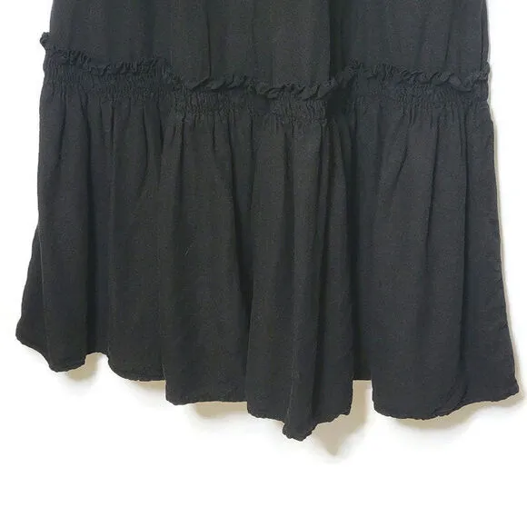 ZARA Linen Blend Short Sleeve Tiered Ruffle Long Black Maxi Dress Size M